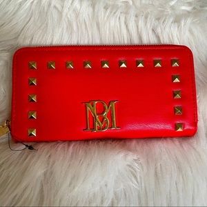 NWOT BADGLEY MISCHKA  Red Zip Wallet w/gold tone Studs